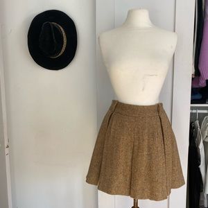 Ralph Lauren Blue Label Wool & Alpaca Tweed Pleated Mini Skirt Size 6 Tan